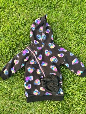 deux par deux Black Hoodie Dress with Rainbow Heart Print